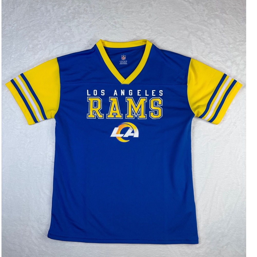 NFL Los Angeles Rams Boys Youth Large 14/16 Blue V-Neck Jersey T-Shirt NWT